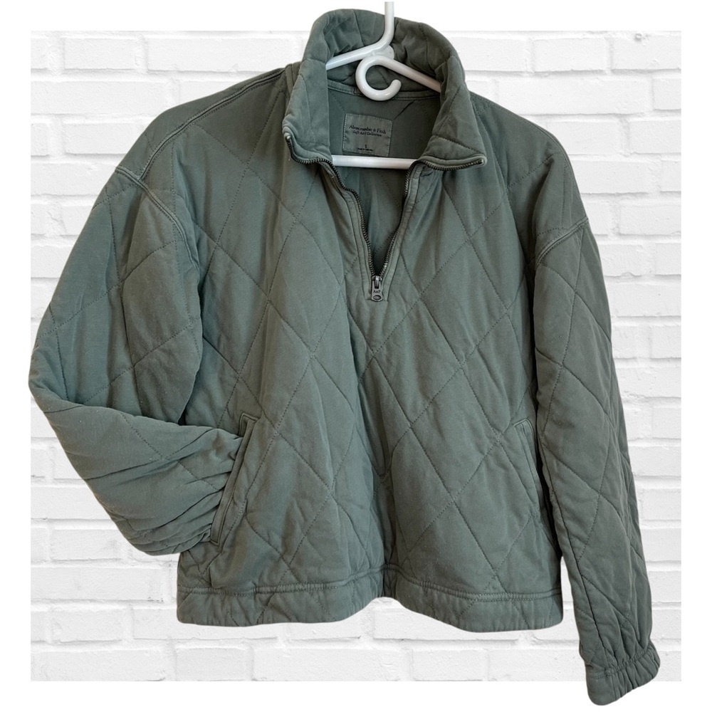 Abercrombie and Fitch Sz Sm Moss Green Quilted Pullover Half Zip Jacket Mock